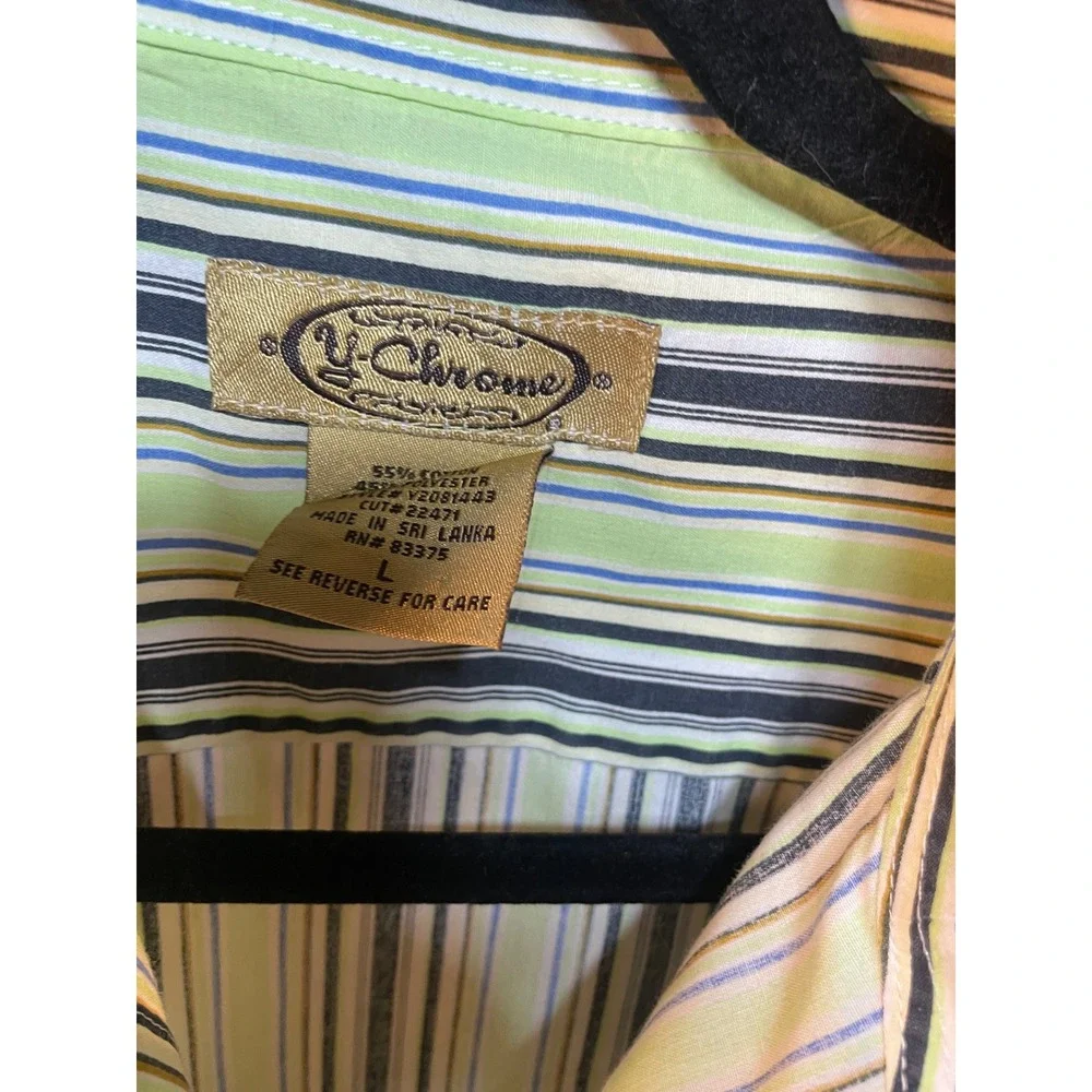 Y Chrome Men's Striped Button Down‎ Shirt Long Sleeve Size L
